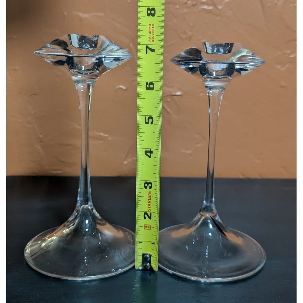 Kosta Boda Fanfare Crystal Candlesticks Set of 2 Signed & No. Kjell Engman 68205